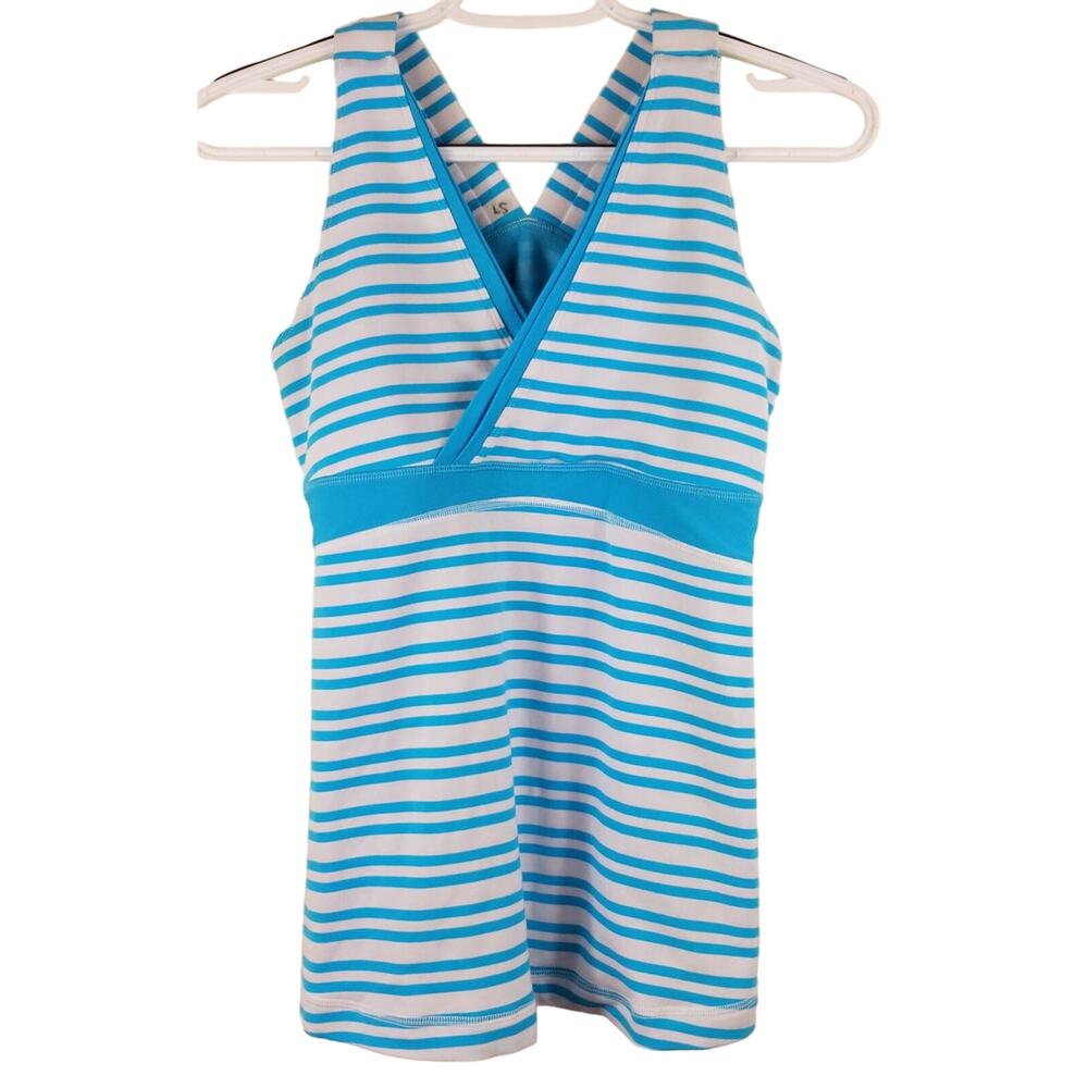 Lululemon Athletic Walking Hiking Yoga Turquoise White Stripped Women's Tank 6